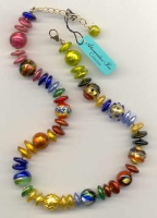 Multicolored Gold Foil Beads & Discs Necklace with gold chain
